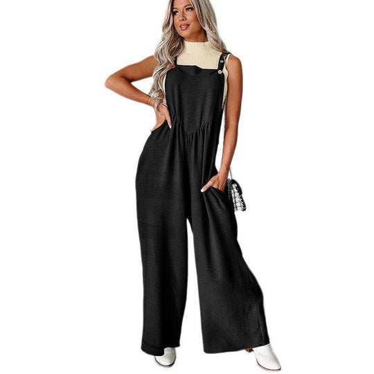 Damen lässiger Jumpsuit mit weit geschnittenem Bein und dekorativen Knopfdetails R&B