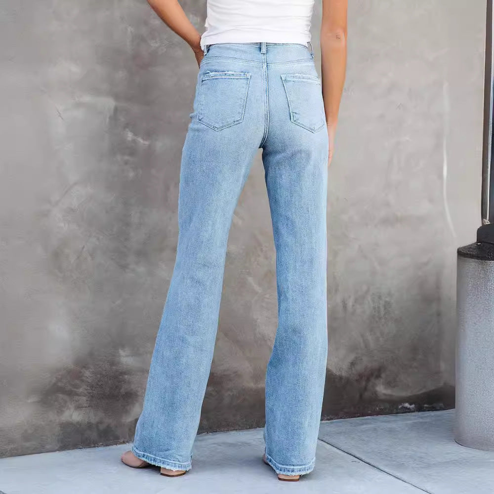 Damen High-Waist Bootcut Jeans mit raffinierter Waschung und bequemer Passform R&B