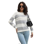 Damen Freizeit Pullover mit modernem Lochmuster und Streifen-Design R&B