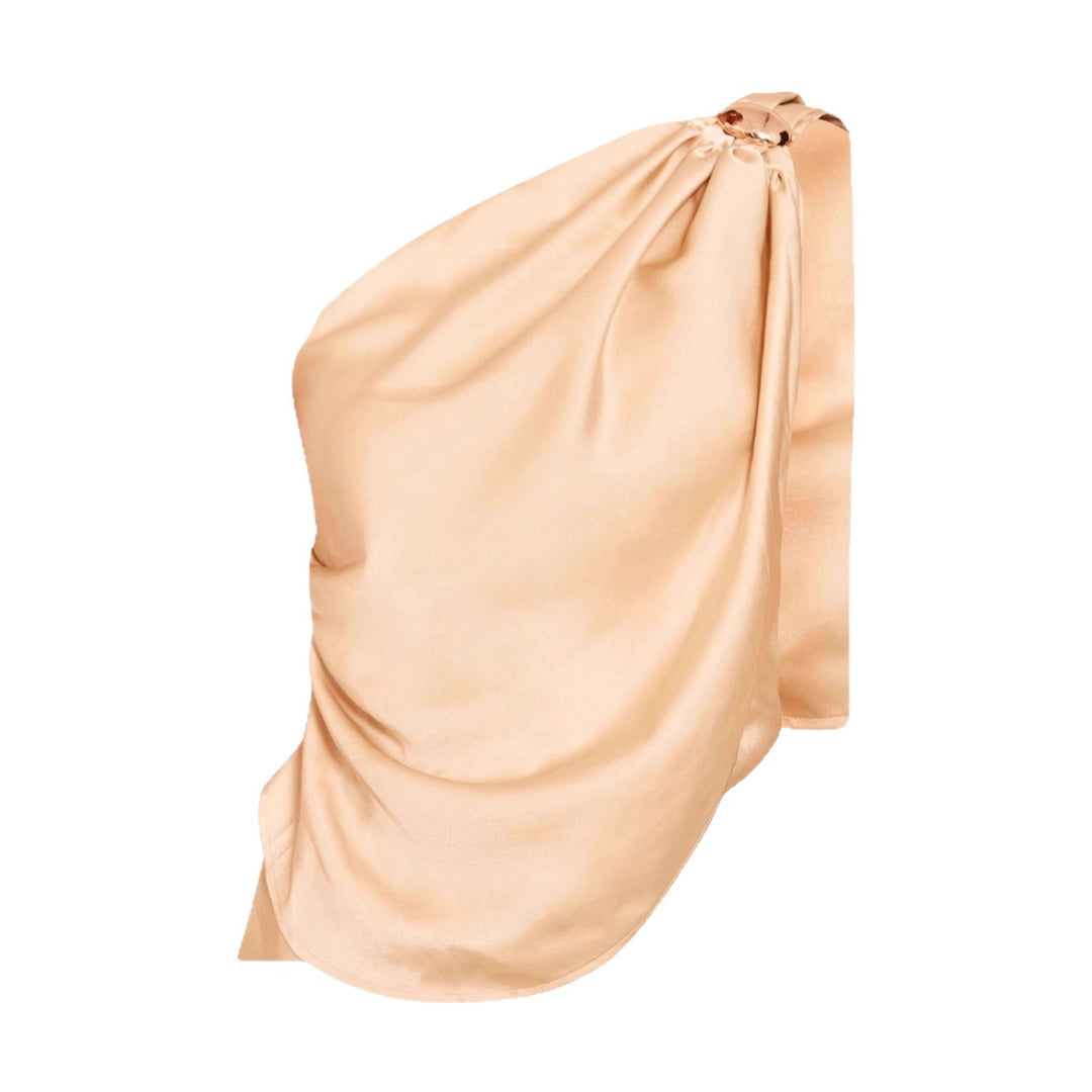 Damen asymmetrisches Satin-Oberteil mit drapiertem Abschluss R&B