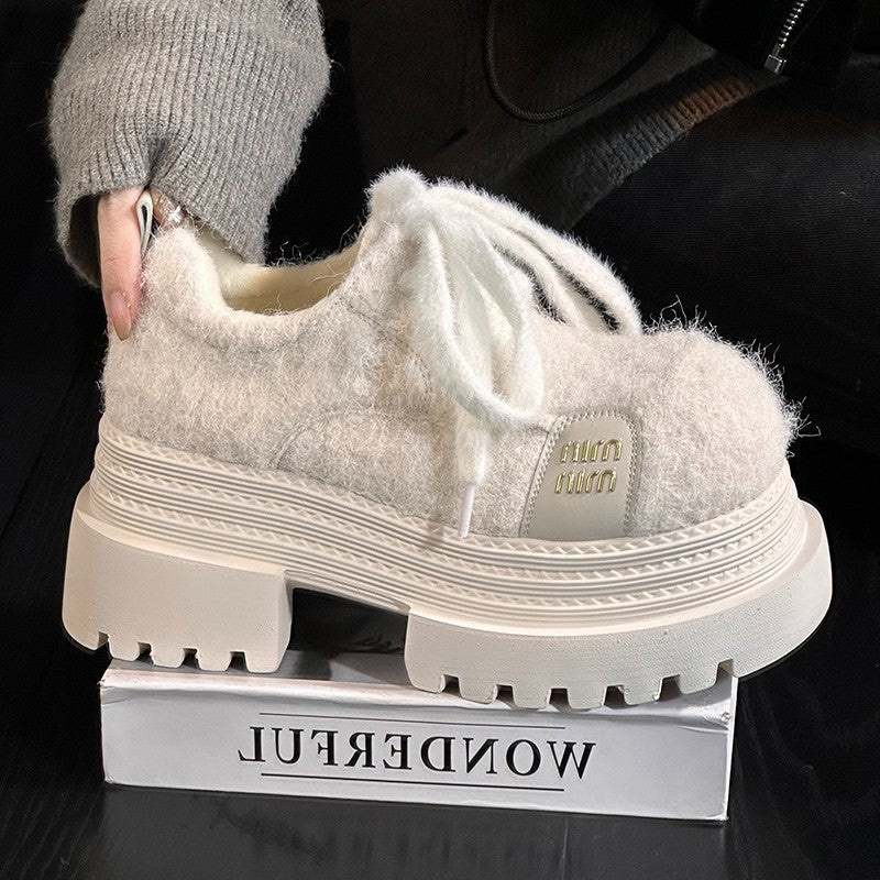 Damen Modische und atmungsaktive Plateau-Sneaker mit kuscheligem Obermaterial R&B