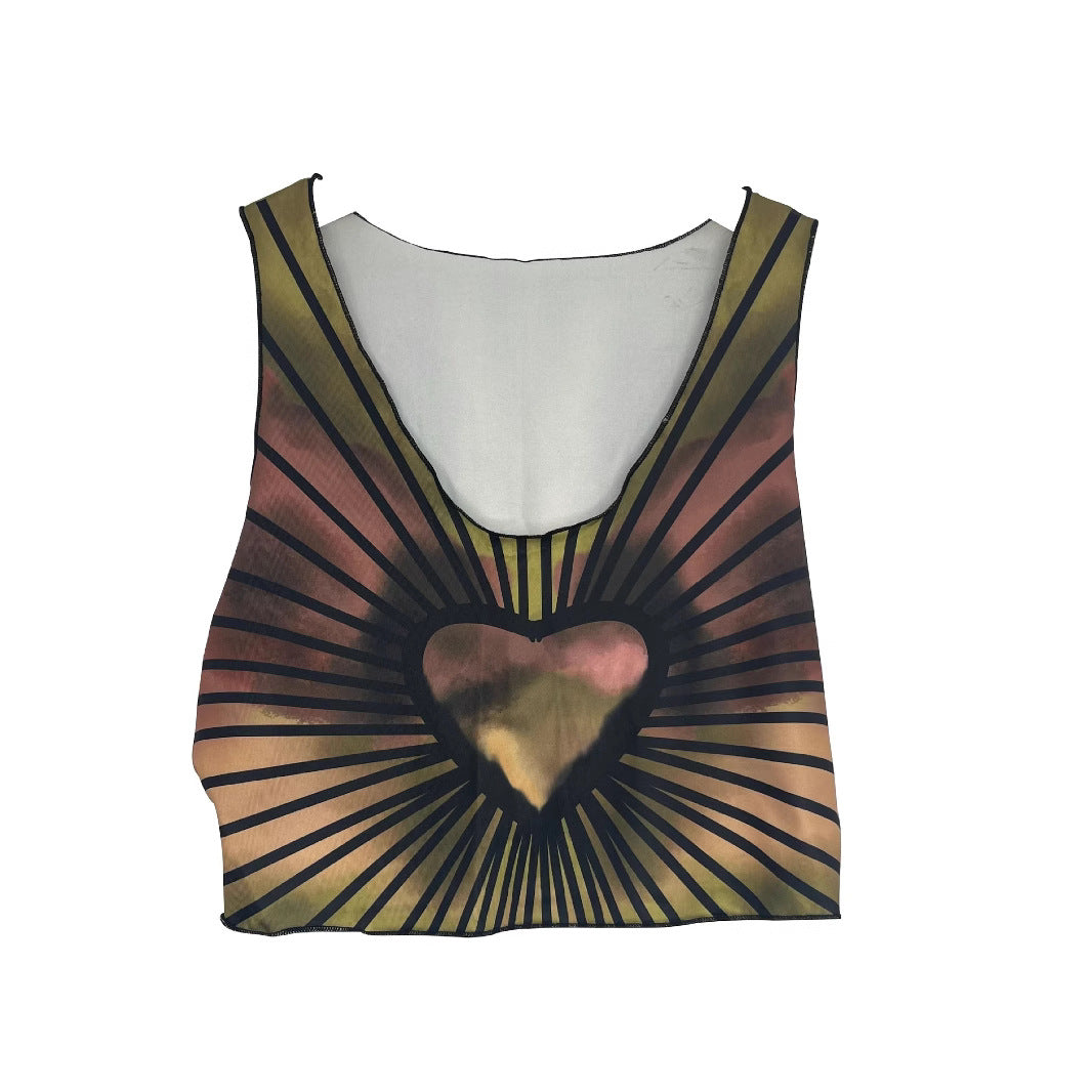 Damen Stylisches Crop-Top mit herzförmigem Druck und Rüsche R&B