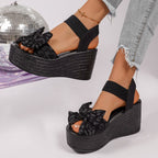 Damen Wedge-Sandalen mit dekorativer Schleifen-Optik und atmungsaktivem Obermaterial