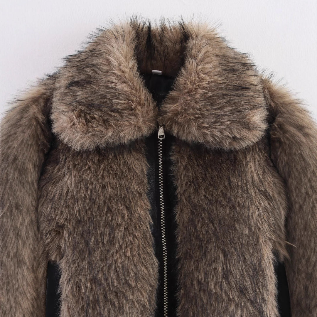 Damen Fleece jacke mit voluminösen Kragen und praktischen Taschen R&B