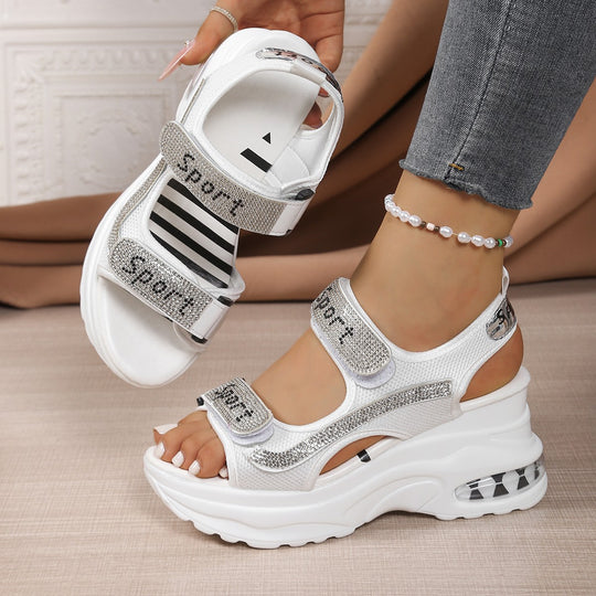 Damen Sportliche Wedge-Sandalen mit glitzernden Riemchen und komfortablem Fußbett R&B