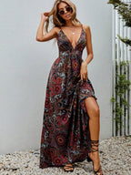 Damen Maxikleid mit tiefem V-Ausschnitt und floralem Muster R&B