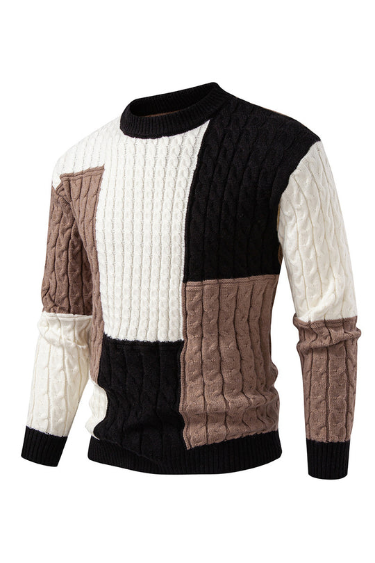 Herren modischer Strickpullover mit kreativer Farbblock-Optik R&B