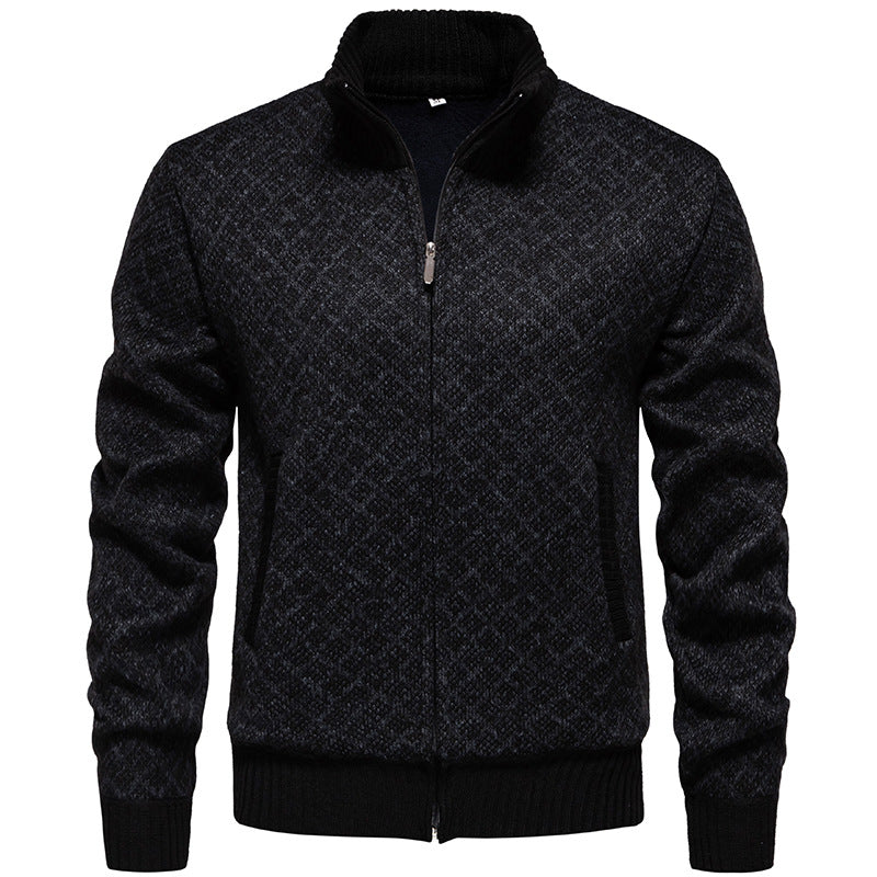 Herren Strickjacke im modernen Rautenmuster mit durchgehendem Reißverschluss R&B