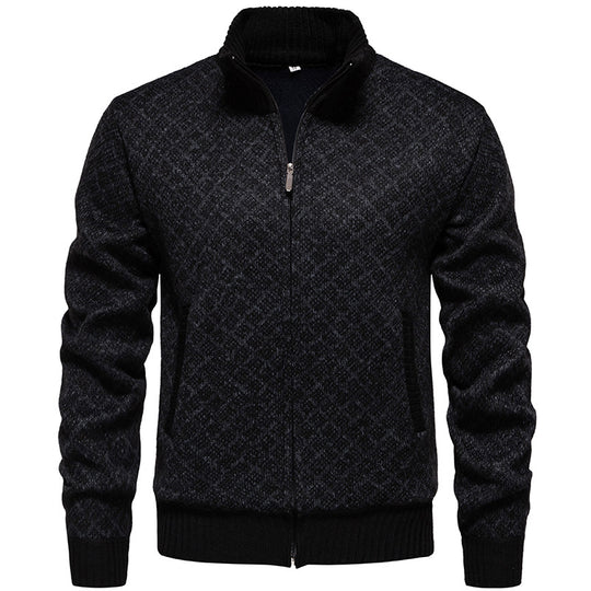 Herren Strickjacke im modernen Rautenmuster mit durchgehendem Reißverschluss R&B