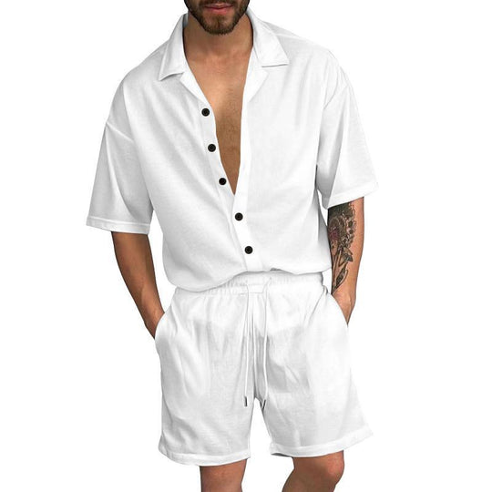 Herren Freizeit-Set mit lässigem Kurzarmhemd und elastischen Shorts R&B