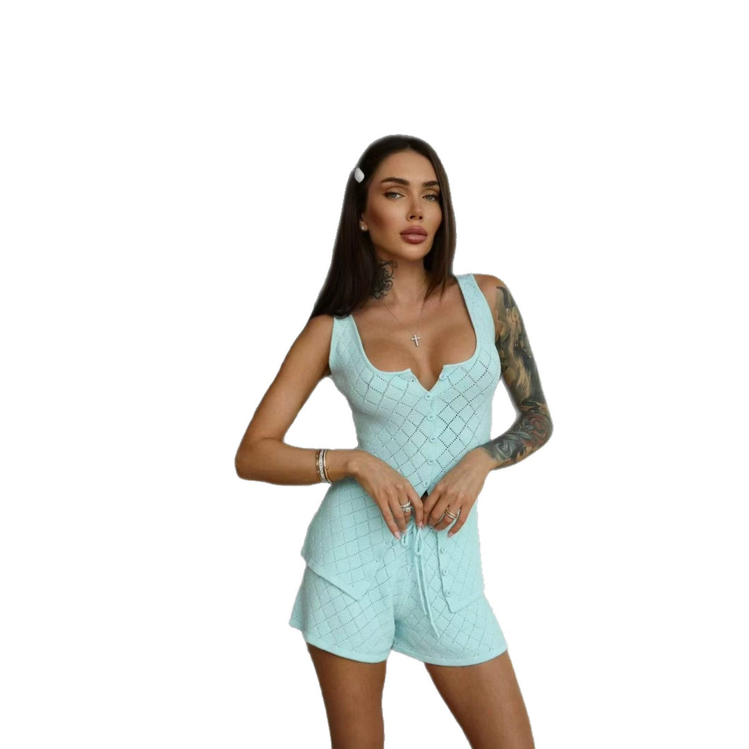 Damen luftiges Strick-Set mit Knopfleiste R&B