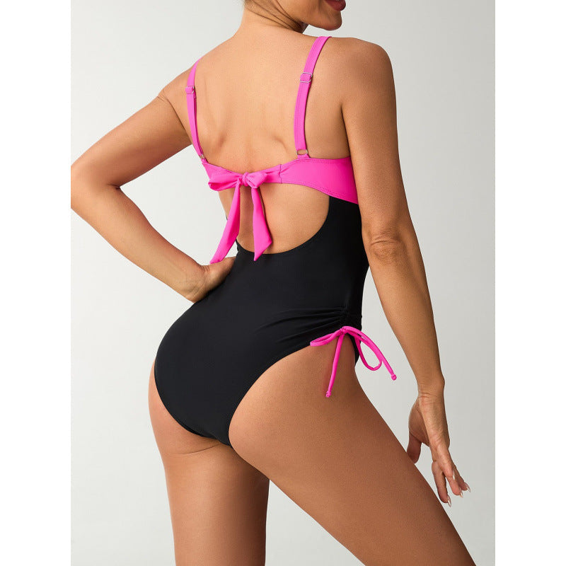 Damen Einteiler Badeanzug mit modischem Wickel-Design und verstellbaren Trägern R&B