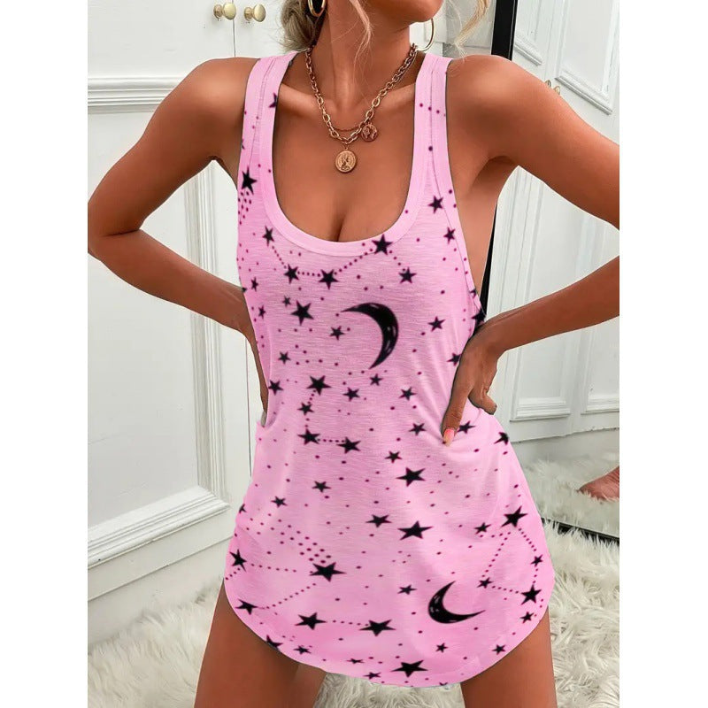 Damen luftiges Trägershirt mit Sternen- und Mondmotiv R&B