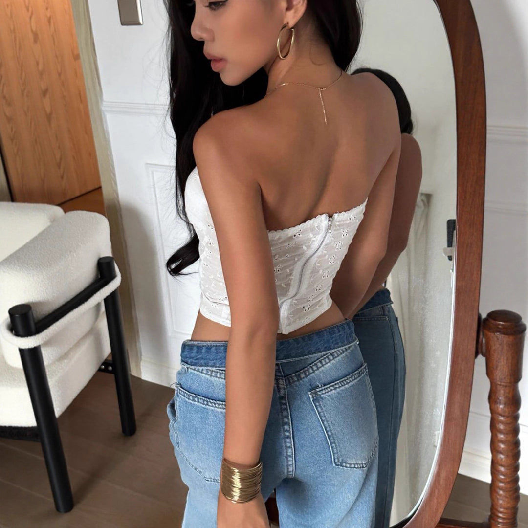Damen lässiges Bandeau-Oberteil aus floralem Stoff R&B