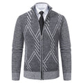Herren elegante Strickjacke mit strukturiertem Zopfmuster und hochschließendem Kragen R&B