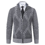 Herren elegante Strickjacke mit strukturiertem Zopfmuster und hochschließendem Kragen R&B