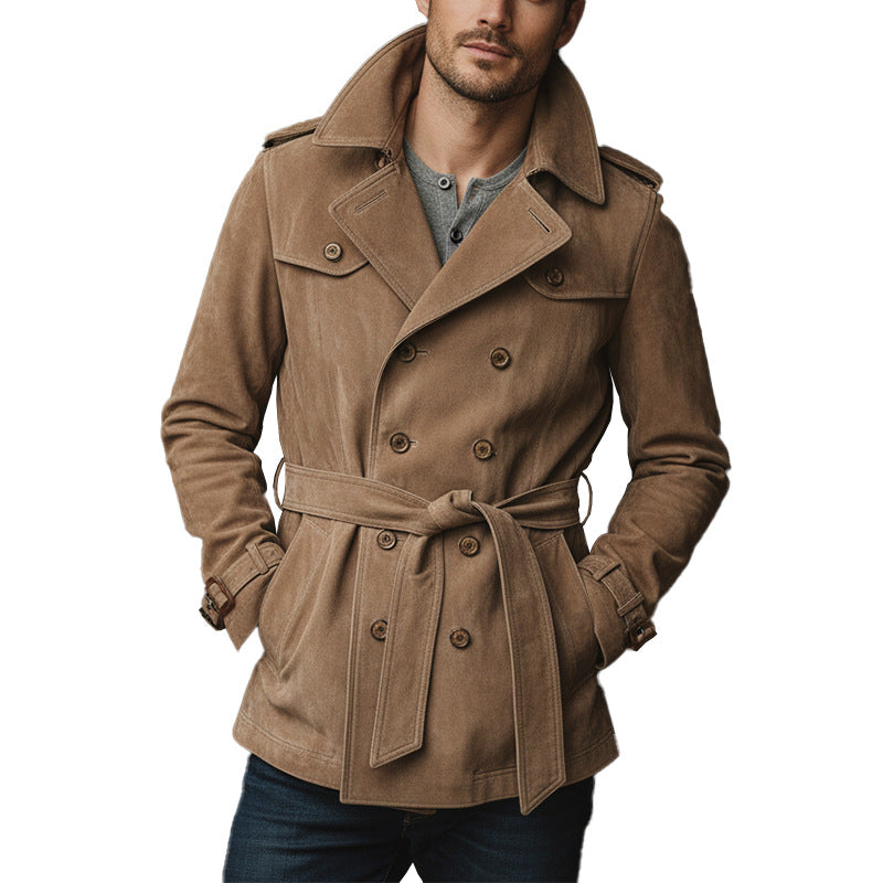 Herren elegante Wildlederjacke mit Gürtel und klassischem Schnitt