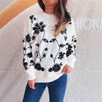 Damen lässiger Pullover mit floralem Stickdesign und modernem Schnitt R&B