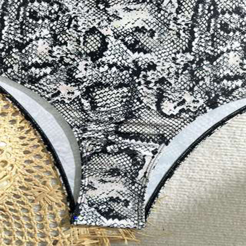 Damen Einteiliger Badeanzug mit asymmetrischem Design und schickem Schlangenmotiv R&B