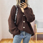 Damen Grobstrickjacke mit modischen Knöpfen und lässigem Schnitt R&B