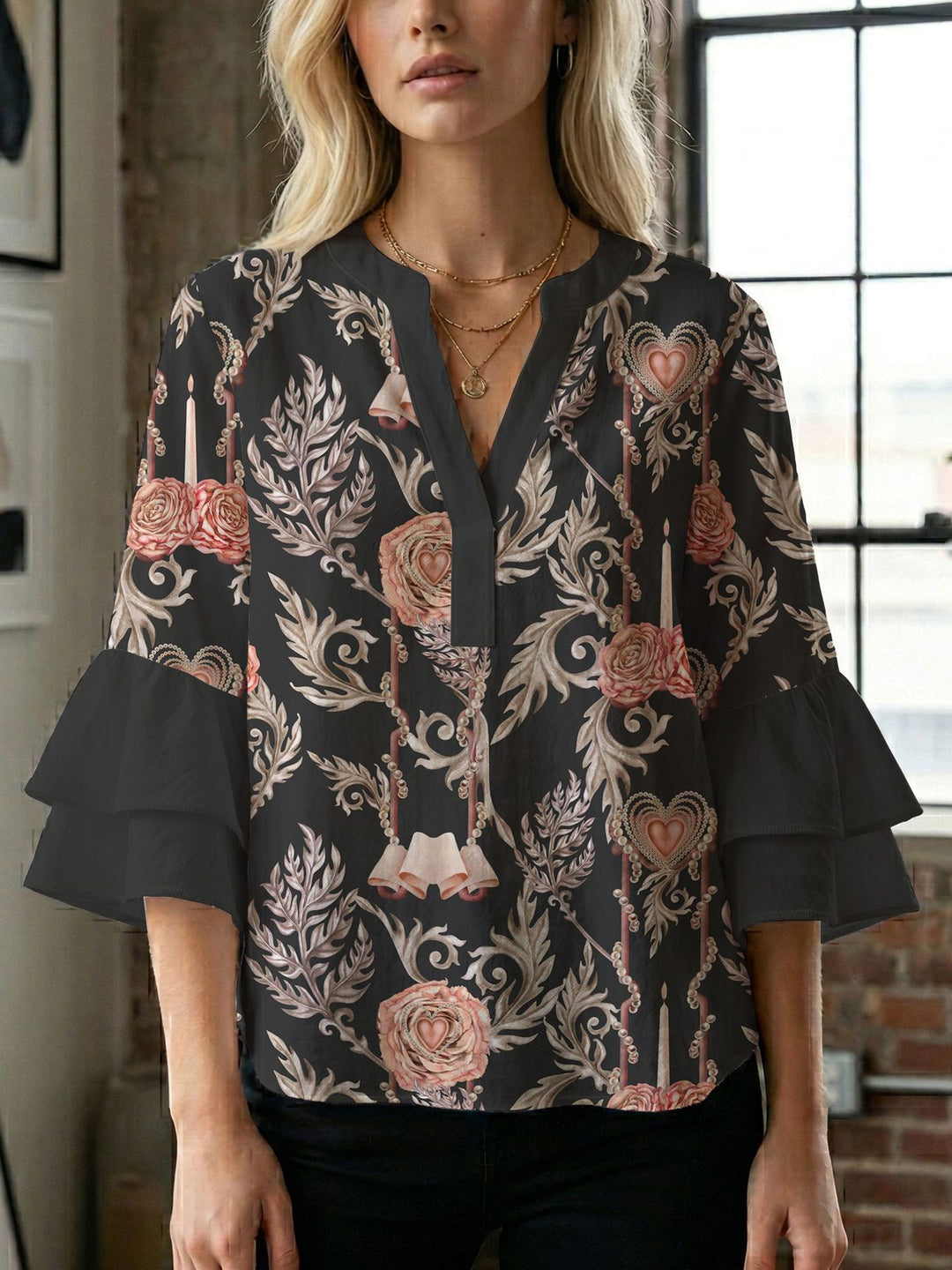 Damen Bluse mit wunderschönen floralem Design R&B