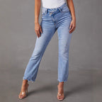 Damen Flared Jeans mit fransigen Säumen und modischem Distressed-Effekt R&B
