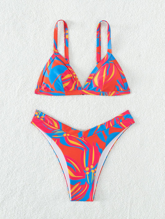 Damen Triangel-Bikini mit floralem Muster und hochgeschnittenen Höschen R&B