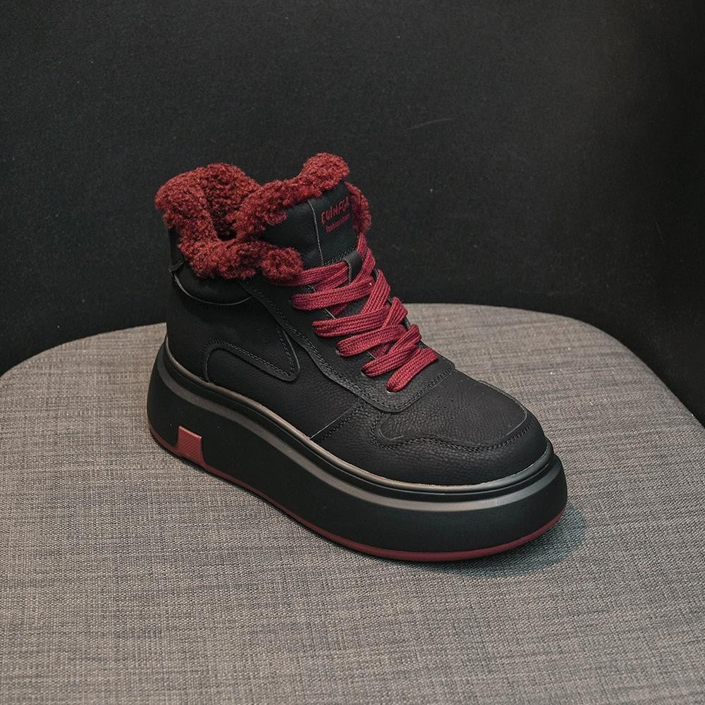 Damen High-Top Sneakers mit flauschigem Innenfutter und bequemer Plateausohle