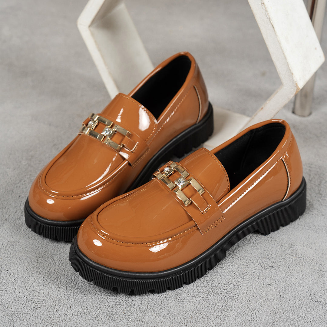 Damen Modische Loafers mit glänzender Oberflächenstruktur R&B