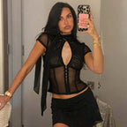 Damen Transparentes Spitzenoberteil mit Knotendetail R&B