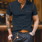Herren nan urbanes Kurzarmshirt mit Stehkragen, halber Knopfleiste und Brusttasche R&B