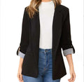 Damen stilvolle und vielseitige Blazerjacke mit umgeschlagenen Ärmeln R&B