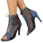 Damen Peeptoe-Stiefeletten mit Netzdesign und modischen Schnürdetails R&B