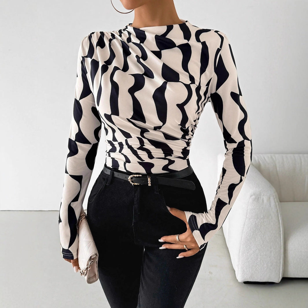 Damen Langarmshirt mit modischem Muster R&B