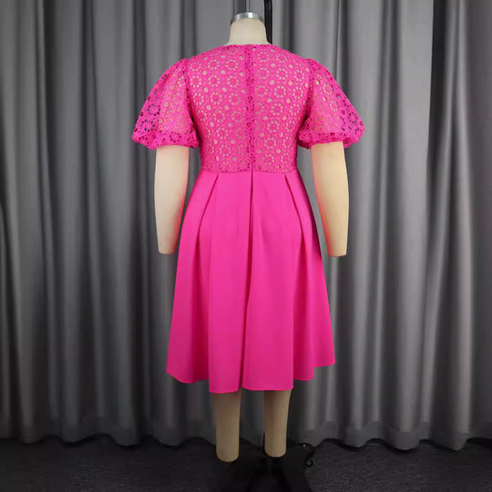 Damen Elegantes A-Linien Kleid mit Cut-Out-Details und Puffärmeln R&B