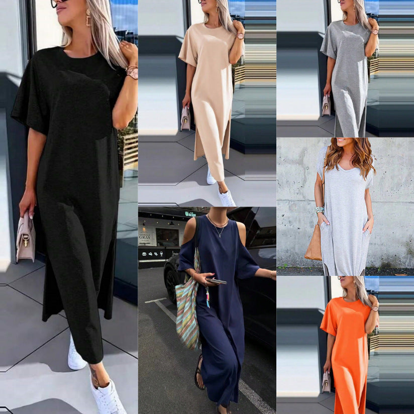 Damen Lässiges Maxikleid mit seitlichen Schlitzen und Oversize-Design