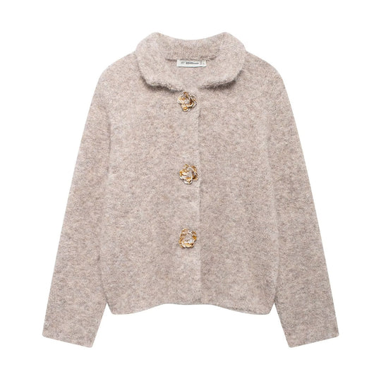 Damen Kuschelige Fluffy-Jacke mit dekorativen Knöpfen R&B