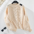 Damen Grobstrickpullover mit eleganter Struktur und modischen Puffärmeln