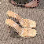 Damen elegante transparente Mules mit glitzerndem Riemen R&B