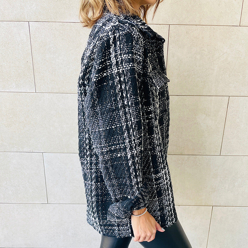 Damen Karierte Overshirt-Jacke mit Taschen und lässigem Schnitt R&B