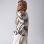 Damen gestreifter Langarmpullover mit Rundhalsausschnitt und lässigem Schnitt R&B