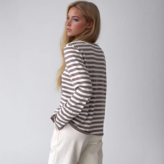 Damen gestreifter Langarmpullover mit Rundhalsausschnitt und lässigem Schnitt R&B