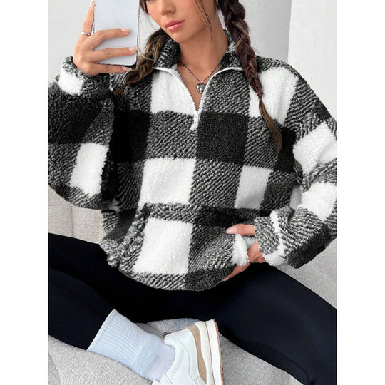 Damen kuscheliger Fleece-Pullover mit hohem Kragen R&B