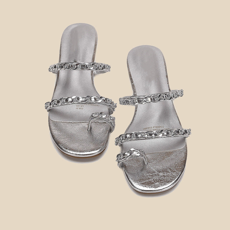 Damen Designer Zehensteg-Sandalen mit elegantem Kettenakzent R&B