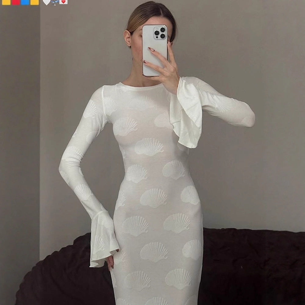 Damen Elegantes Maxikleid mit ausgestellten Ärmeln und floralem Design R&B