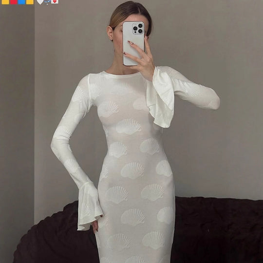 Damen Elegantes Maxikleid mit ausgestellten Ärmeln und floralem Design R&B