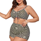 Damen Bikini-Set mit transparentem Überwurf und modischem geometrischen Muster R&B