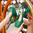 Damen elegante Slingback-Pumps mit modischem Blockabsatz und goldenen Details R&B