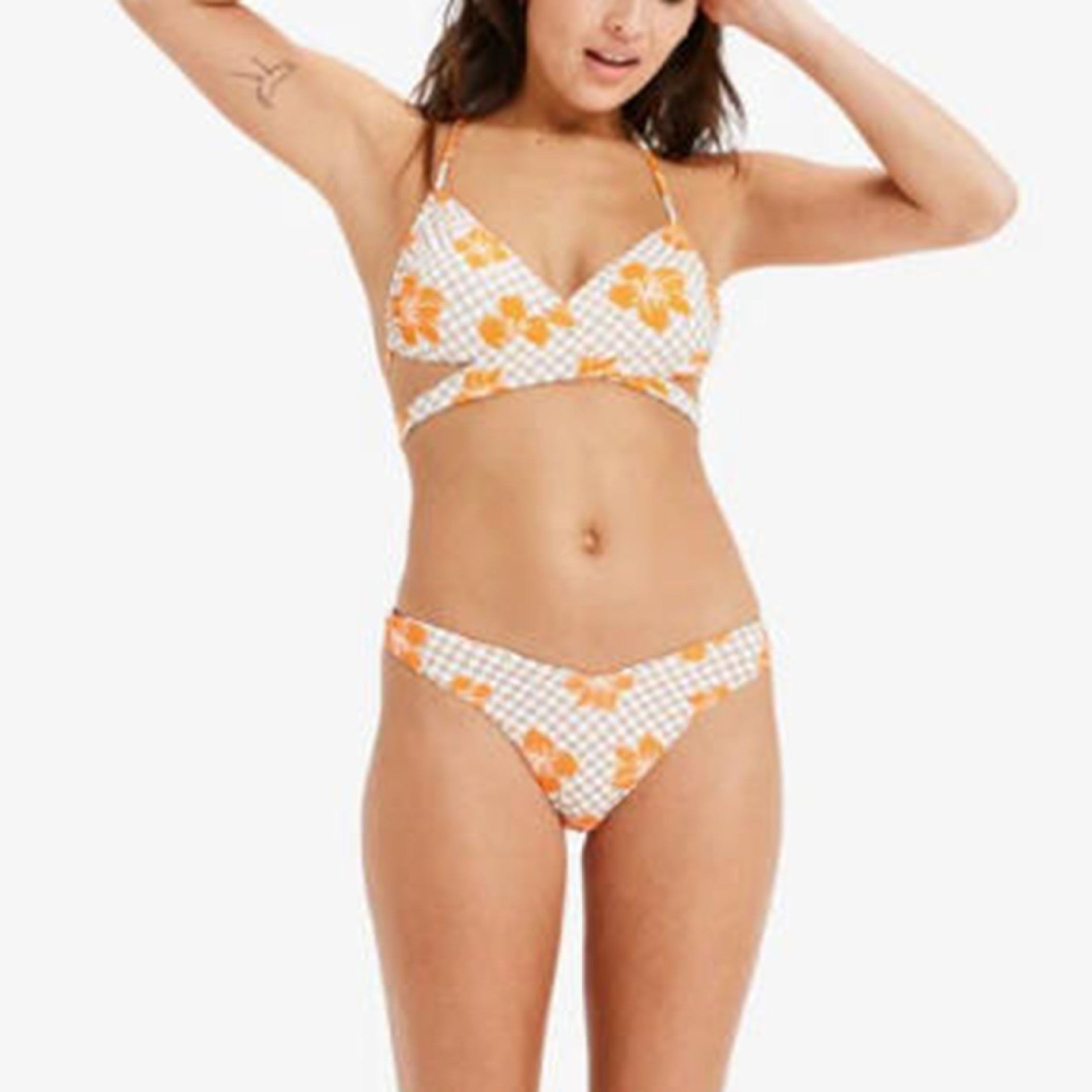 Damen Triangel-Bikini mit kreuzenden Trägern und Blumenmuster R&B