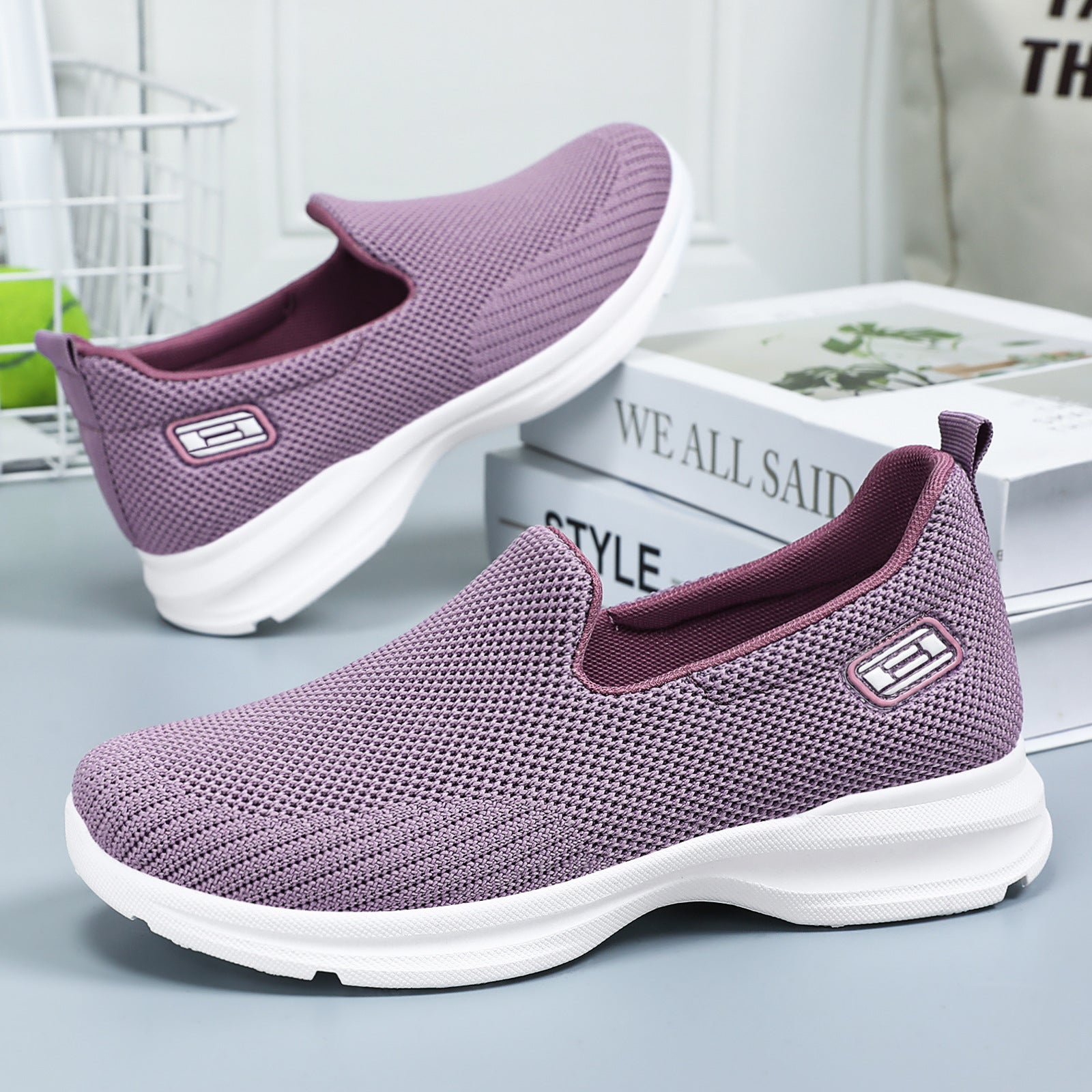 Damen nan nahtloser Strick-Slip-On Walking-Sneaker mit ergonomischer Memory-Fußbett-Einlage R&B
